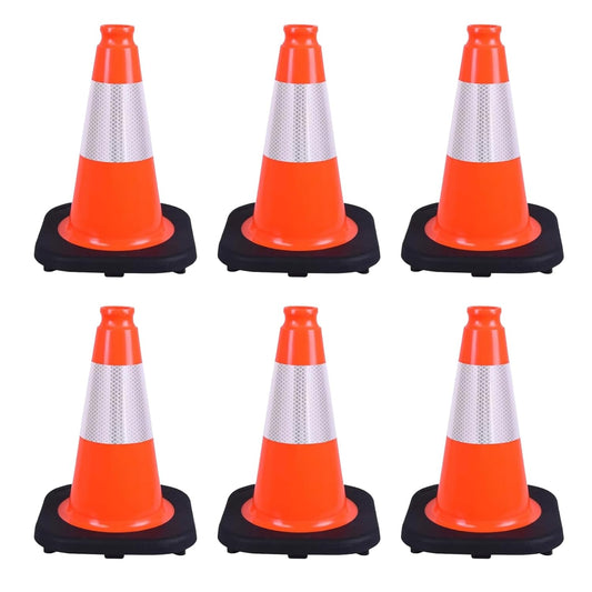 6 Pack 12" Orange PVC Safety Cones with Reflective Stripe, Black Base Stackable Training Cones for Soccer, Sports Drills, Gym, and Indoor or Outdoor Activities (6, Orange, 12 Inch)