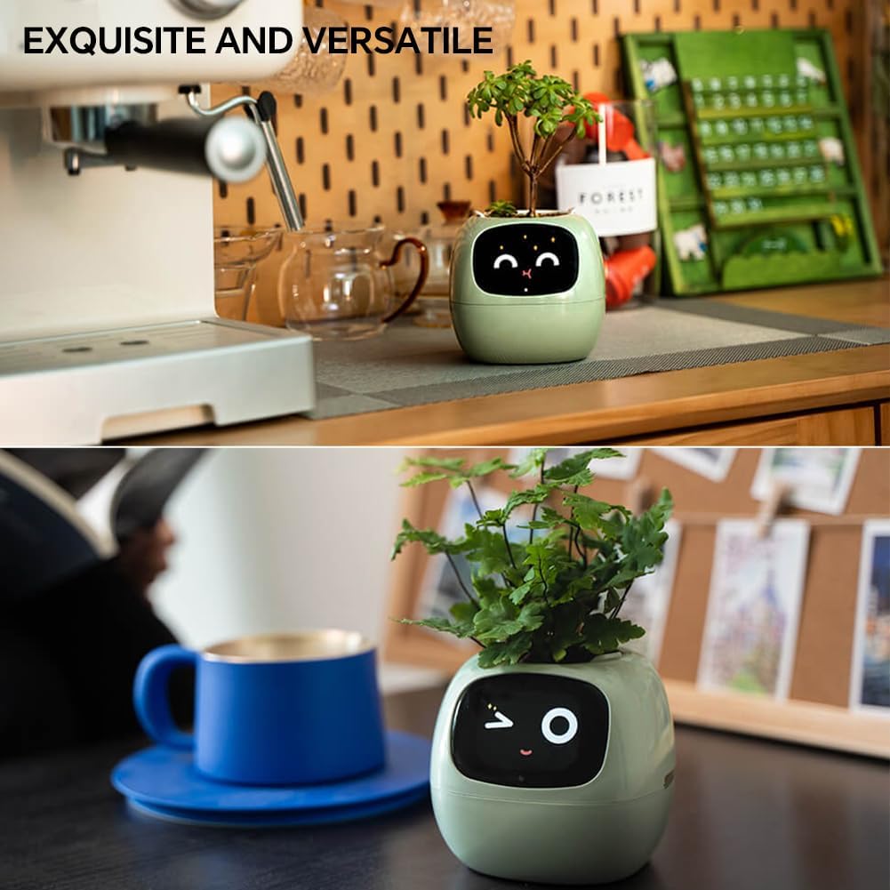 Intelligent Flower Pot, Electronic Bud, Maintenance Plant Assistant, Fun Interactive Flower Pot, Indoor Green Planting Monitoring, LCD Screen Display, Cell Phone APP Connection (Green)