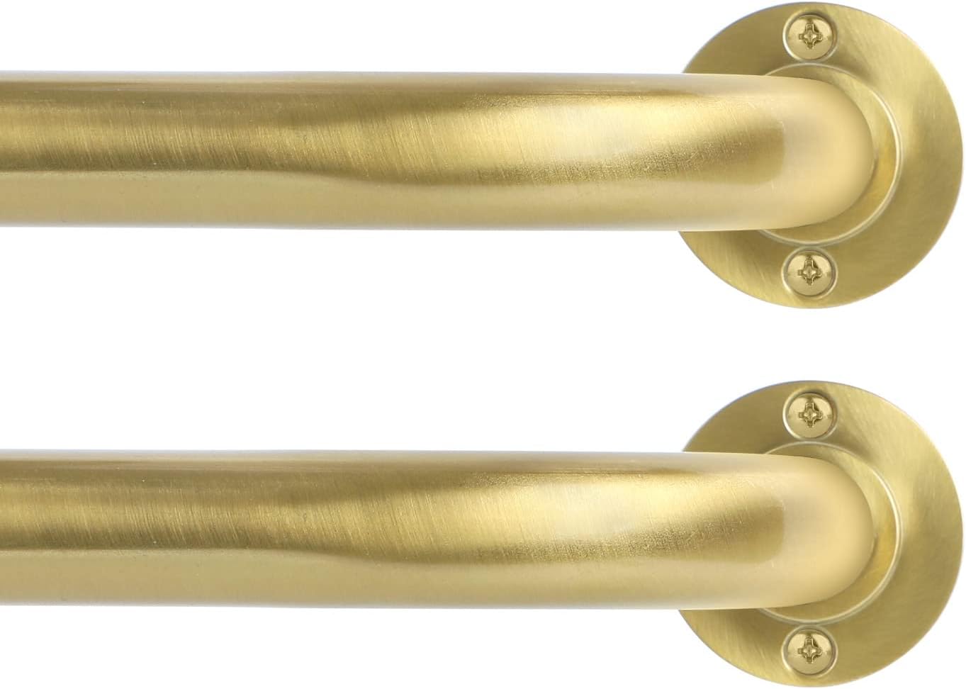Gold Wrap Around Curtain Rods 2Pack:Blackout Heavy duty Adjustable Window Curtain Rod for Bedroom,Industrial Darkening Curved French Metal Single Drapery Rods Easy Install,Brushed Gold 28-48"