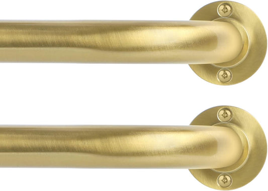 Gold Wrap Around Curtain Rods 2Pack:Blackout Heavy duty Adjustable Window Curtain Rod for Bedroom,Industrial Darkening Curved French Metal Single Drapery Rods Easy Install,Brushed Gold 28-48"