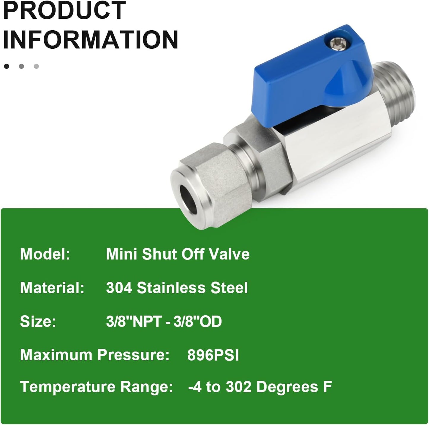 TAISHER 1PCS 304 Stainless Steel Compression Mini Ball Valve Shut Off Switch, 3/8" Tube OD x 3/8" NPT Male