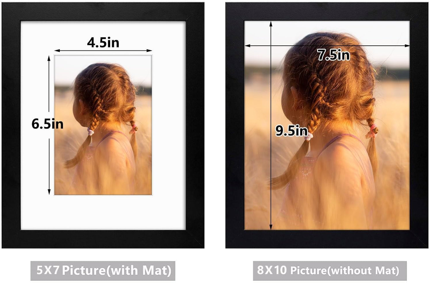 Golden State Art, 8x10 Picture Frame with Mat for 5x7 Photo - High Definition Glass Wall Mounting or Tabletop Display (Black, 1 Pack)