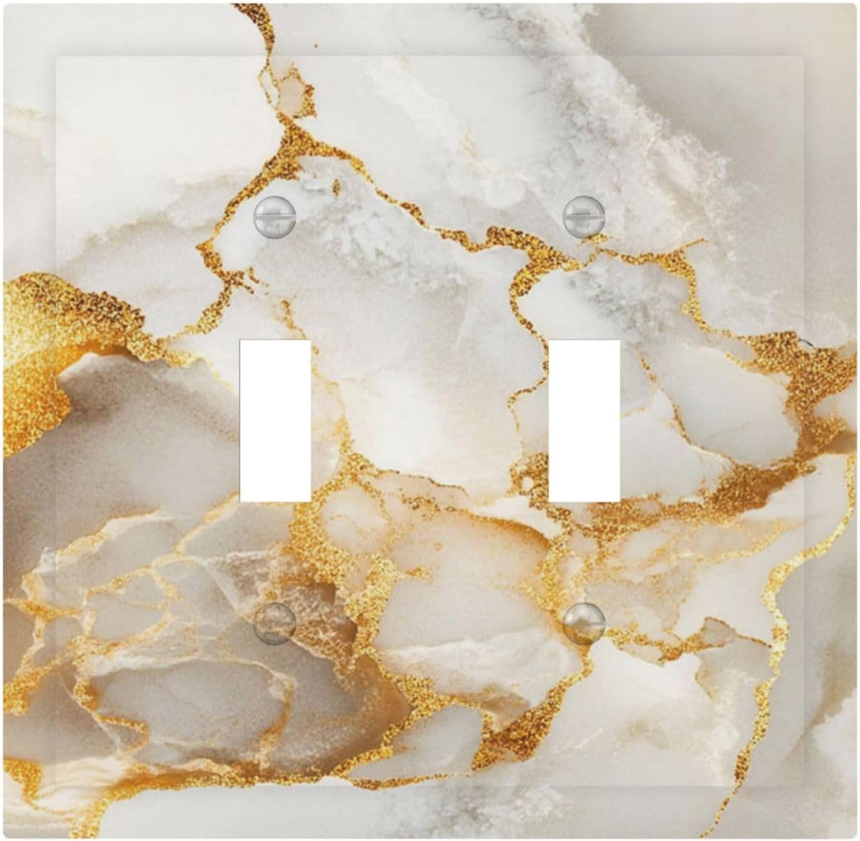 Gold Marble Crack Simple Abstract Print Decorative Switch Plates 2 Gang Double Toggle Outlet Light Switch Cover Wall Plate Electrical Faceplate for Bathroom Kitchen Home Decor