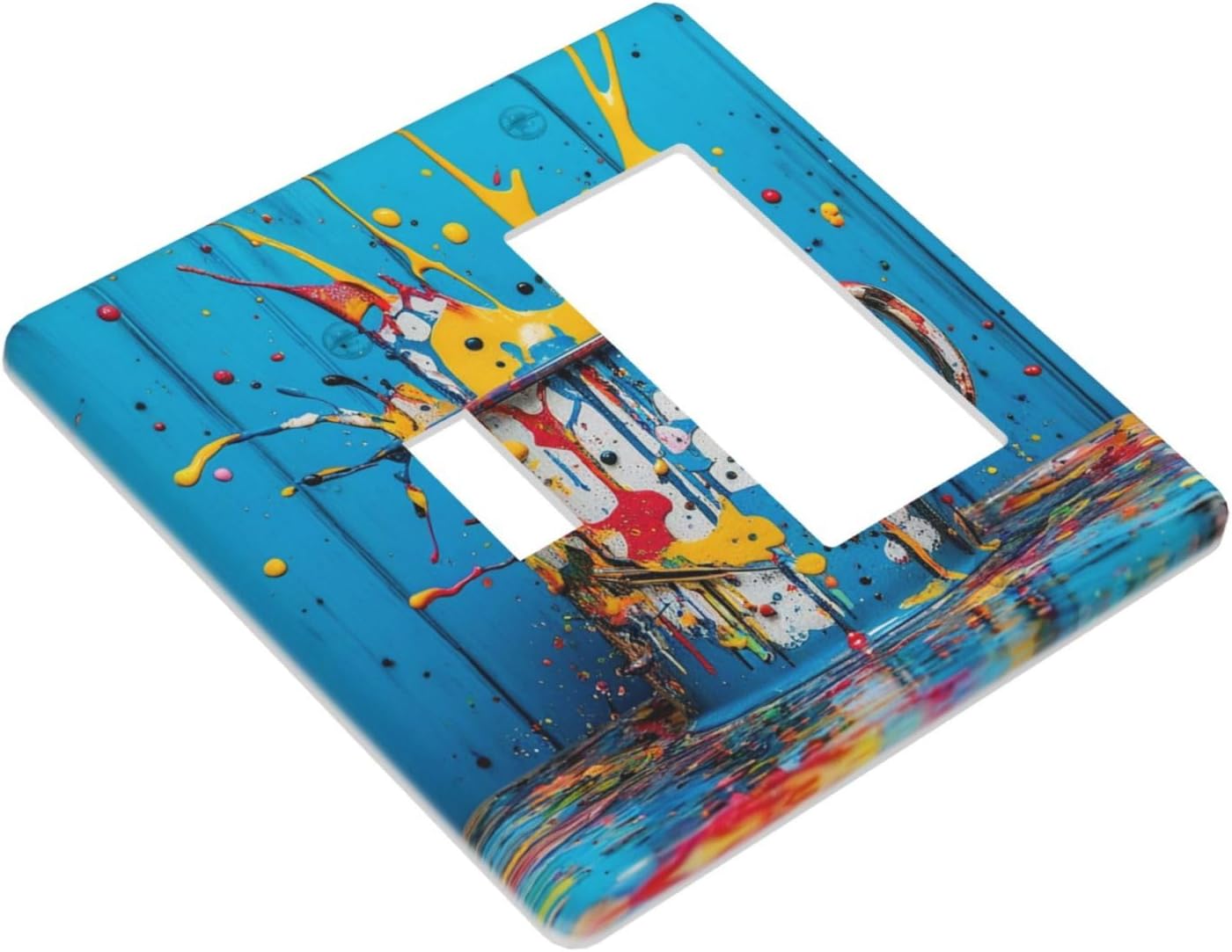 Decorative Outlet Covers Colorful Paint Splatters Blue Wood Plank 2 Gang 1 Gang Wall Plate Cover Single Toggle Rocker Combo Light Switch Cover Plate Face Plate