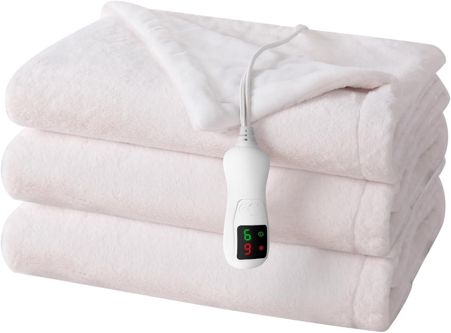 Electric Heated Blanket Twin Size, Washable Blanket Warmer for Home for Adults, Fast Heating Super Cozy Soft Fabric, 62" x 84", 9 Heat Levels, 1-9H Auto-Off, ETL Certified, Pink White