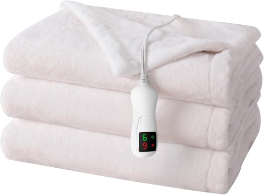 Electric Heated Blanket Twin Size, Washable Blanket Warmer for Home for Adults, Fast Heating Super Cozy Soft Fabric, 62" x 84", 9 Heat Levels, 1-9H Auto-Off, ETL Certified, Pink White