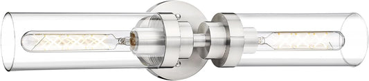Emak Brushed Nickel Vanity Lights for Bathroom, Modern 22 Inch Bathroom Light Fixtures, 2-Light Cylinder Wall Sconces with Clear Glass Shade for Bathroom, Bedroom, Hallway, VL085-BN-2