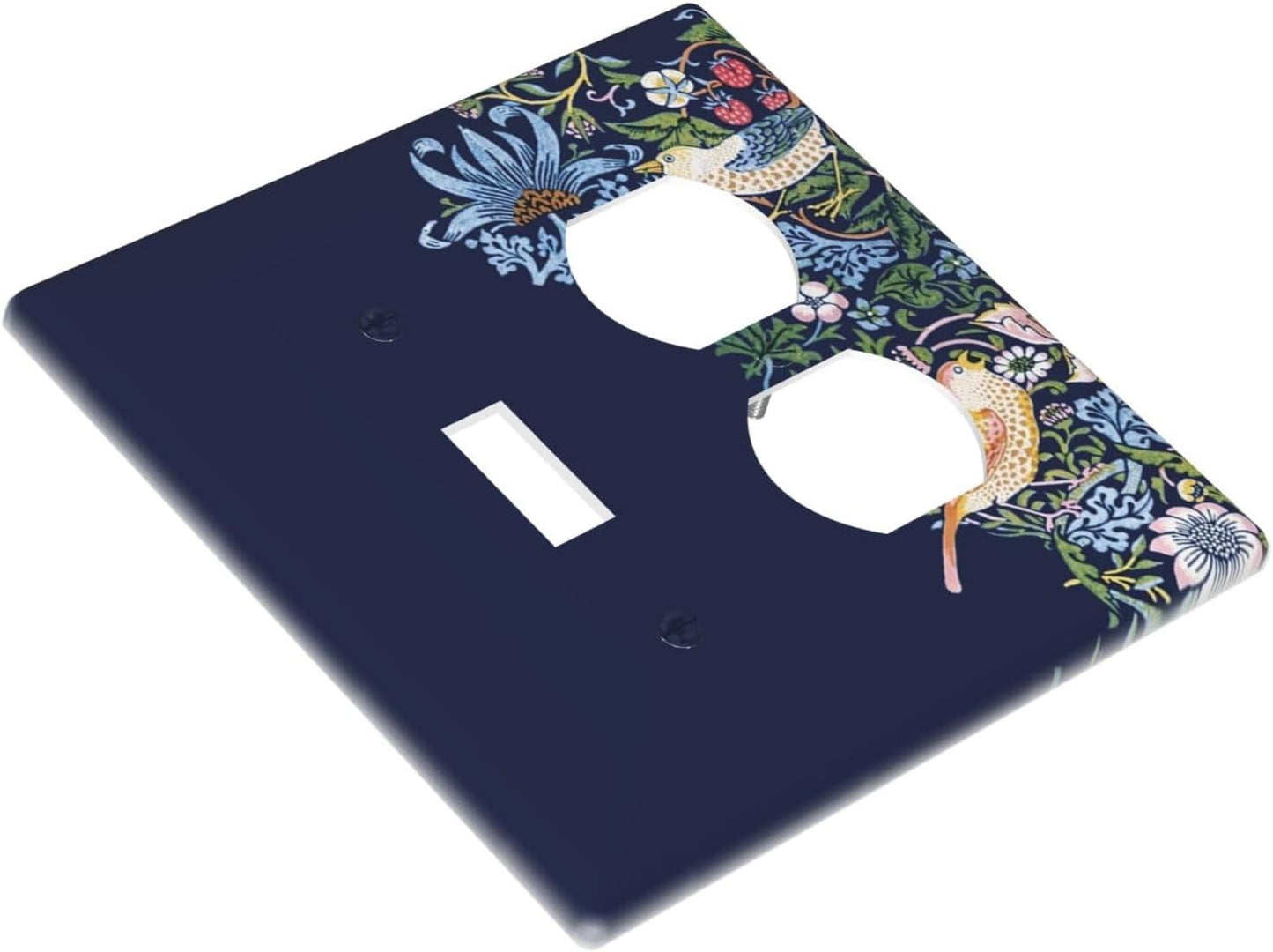Decorative Outlet Covers Vintage Blue Morris Strawberry Thief Bird Flower 2 Gang Wall Plate Cover Single Toggle Duplex Combo Two Switch Light Switch Cover Plate Faceplate