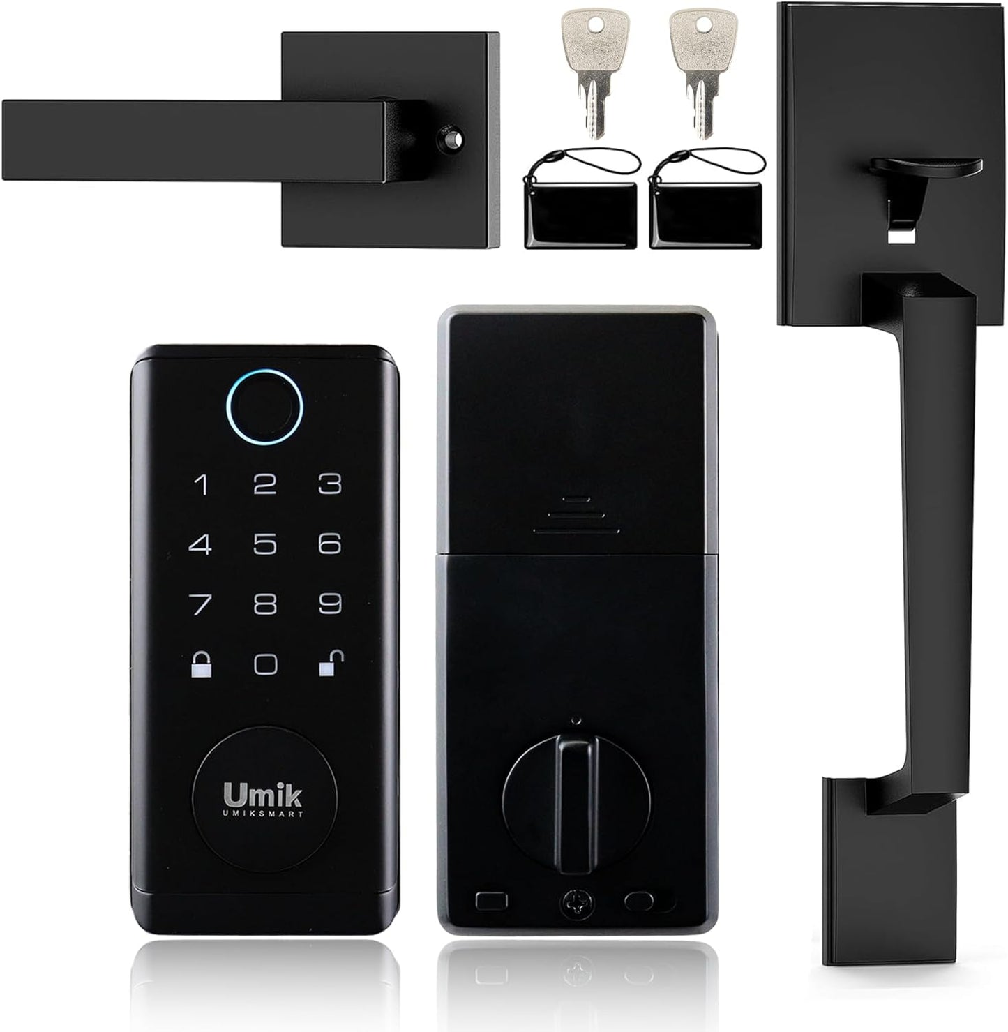 Fingerprint Door Lock with Handle Set, Keyless Entry Smart Door Lock, Electronic Keypad Deadbolt Locks, App Control for Front Door, Home (Matte Black in Zinc)