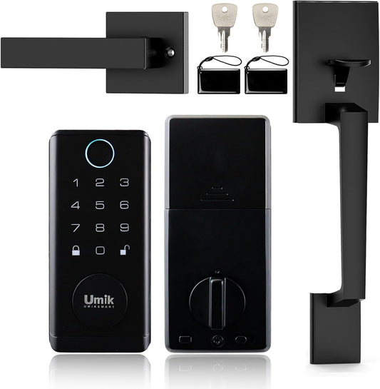 Fingerprint Door Lock with Handle Set, Keyless Entry Smart Door Lock, Electronic Keypad Deadbolt Locks, App Control for Front Door, Home (Matte Black in Zinc)