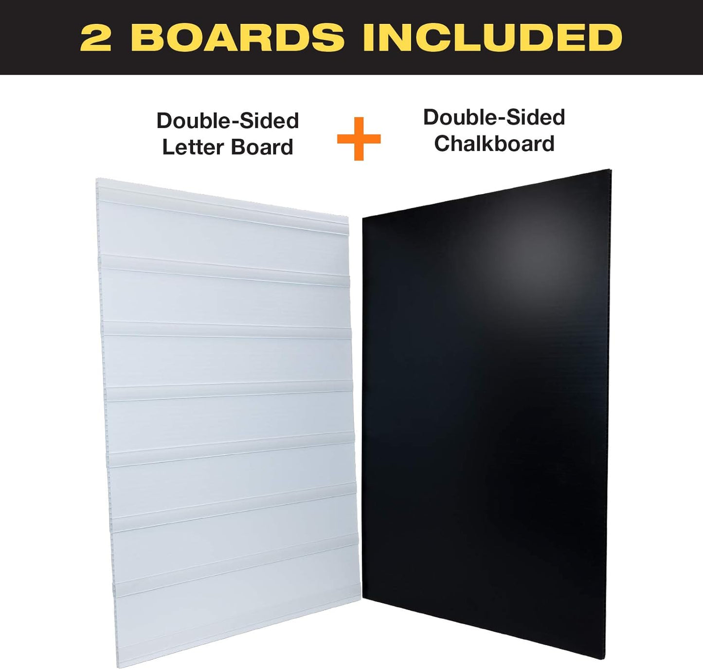 Swinging Changeable Message Sidewalk Sign: 24" x 36" Sign with 792 Pre-Cut Double Sided Letters and Storage Box. Includes Black Board & Letter Board (Orange Color Legs)