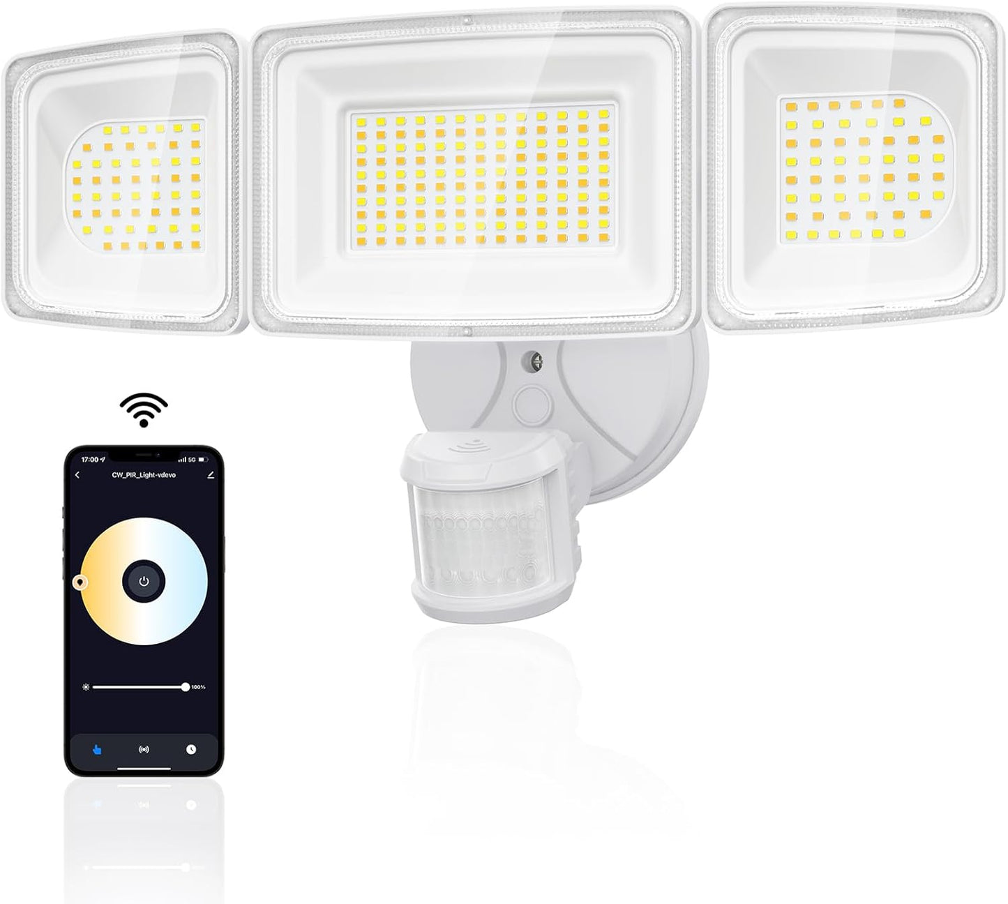 Onforu 100W Smart LED Security Lights Motion Sensor Outdoor 9000LM, 2500K-6500K, WiFi Alexa Flood Light APP Control, Motion Detector with Adjustable 3 Head, IP65 Wall Light for Yard (White)