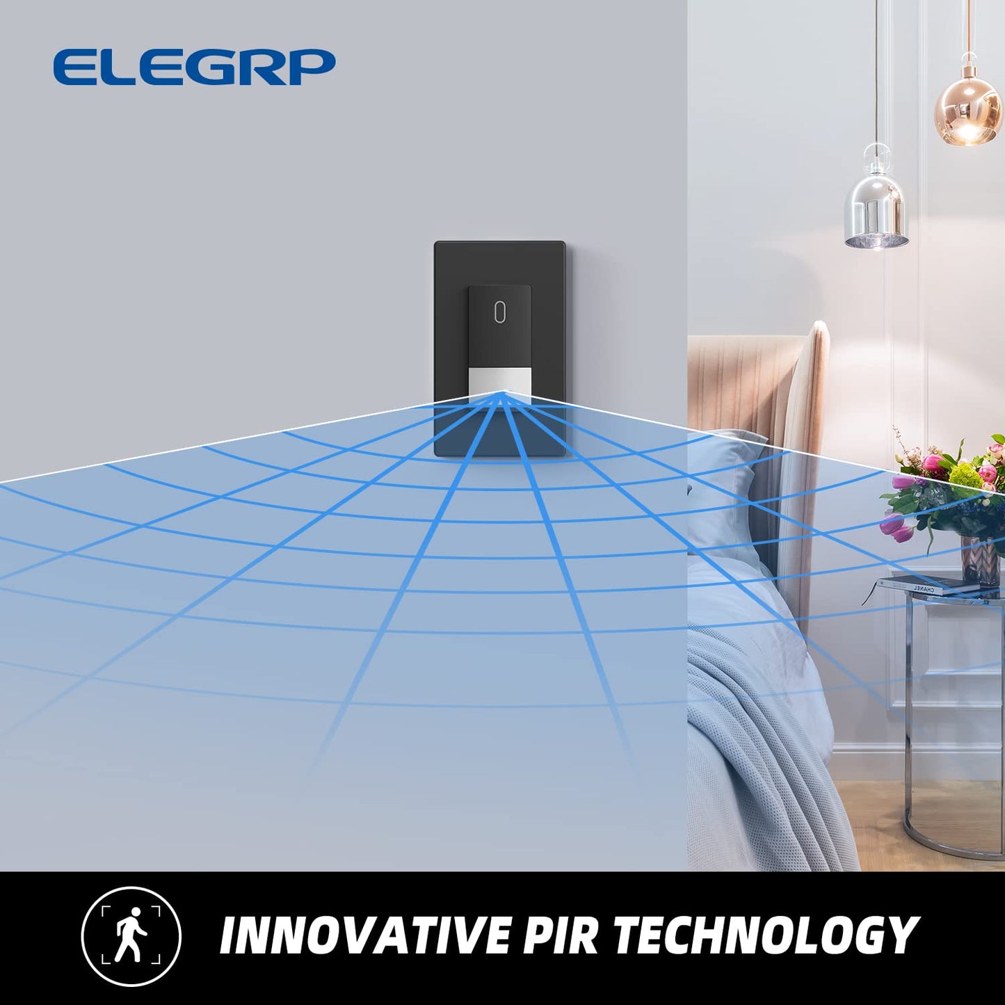 ELEGRP Matte Black Single Pole Occupancy Motion Sensor Light Switch, Need Neutral Wire, 120° Sensor Coverage PIR Infrared Motion Activated, for CFL/LED/MLV/INC/HAL/Fan, UL,2 Pack
