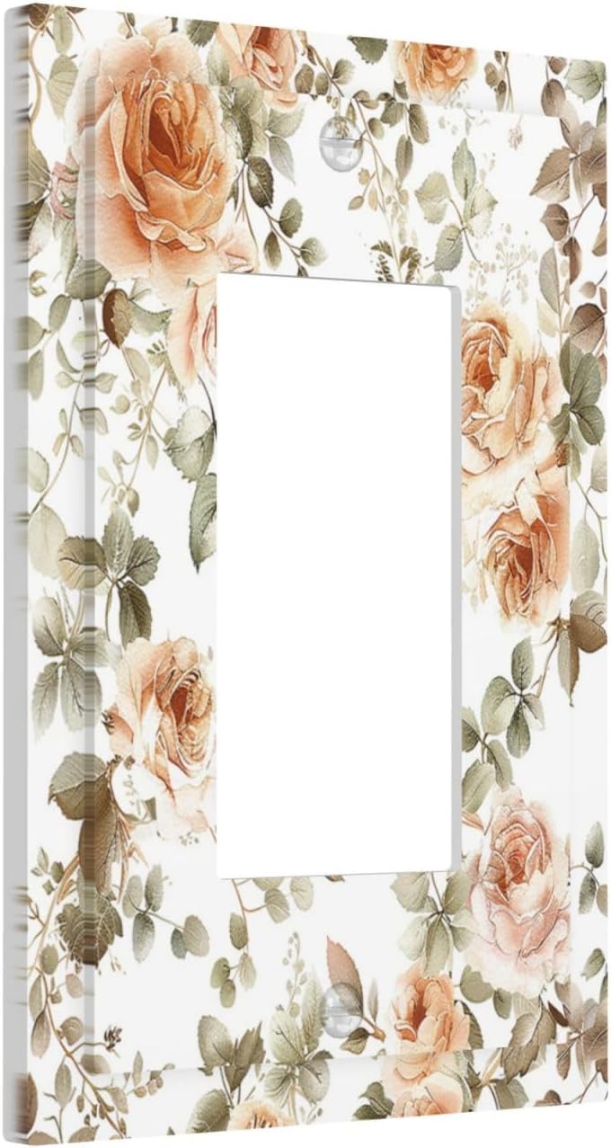 Decorative Outlet Covers Vintage Warm Color Orange Flowers And Leaves 1 Gang Single Rocker Light Switch Cover Plate Wall Plates GFCI Faceplate for Bedroom living Room Decor