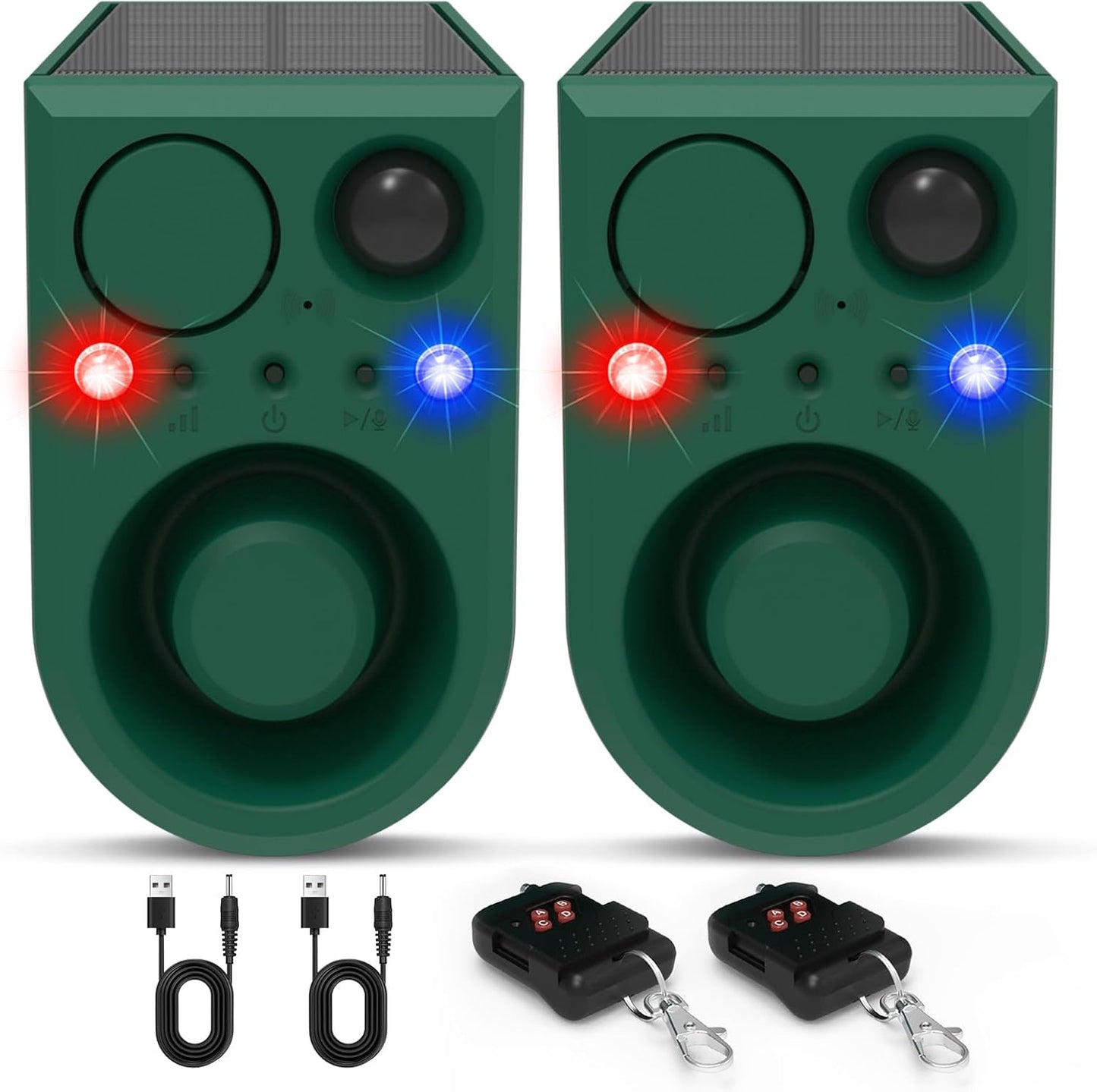 ChunHee Solar Outdoor Motion Sensor Alarm with Dog Barking Alarm Sound, Support Recording and Adjustable Volume, 129db Loud Noise Maker 4 Work Modes Strobe Light for Home, Villa, Farm, Barn (2pack)