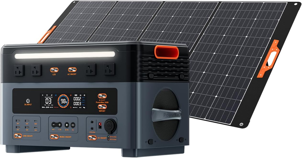 Oscal PM2400 Portable Power Station, 1872Wh LiFePO4 Home Backup Battery, Dual Speaker 2400W Solar Generator(Surge 4800W), Dual Wireless Charging Pad, with 400W solar panel
