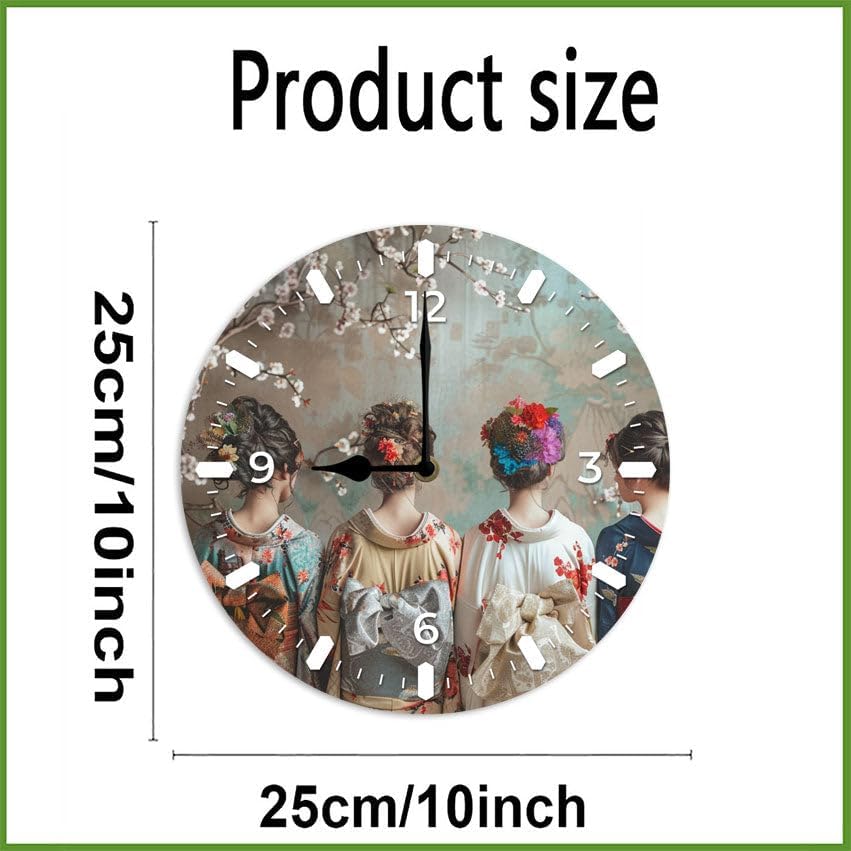 10 in Elegant Kimono Beauties -6 Wood Wall Clock – Digital Time Display, Smart Home Compatible for Bedside or Workspace