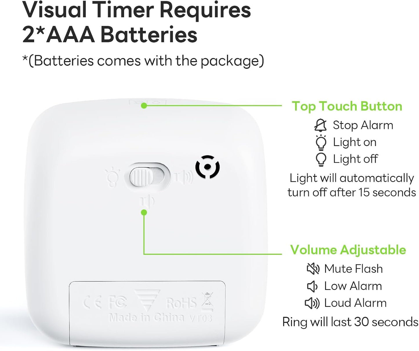 Yunbaoit Visual Timer with Night Light, 60-Minute Countdown Timer for Kids and Adults, Silent Classroom Timer, Time Management Tool for Home, School, or Work (Light Green)