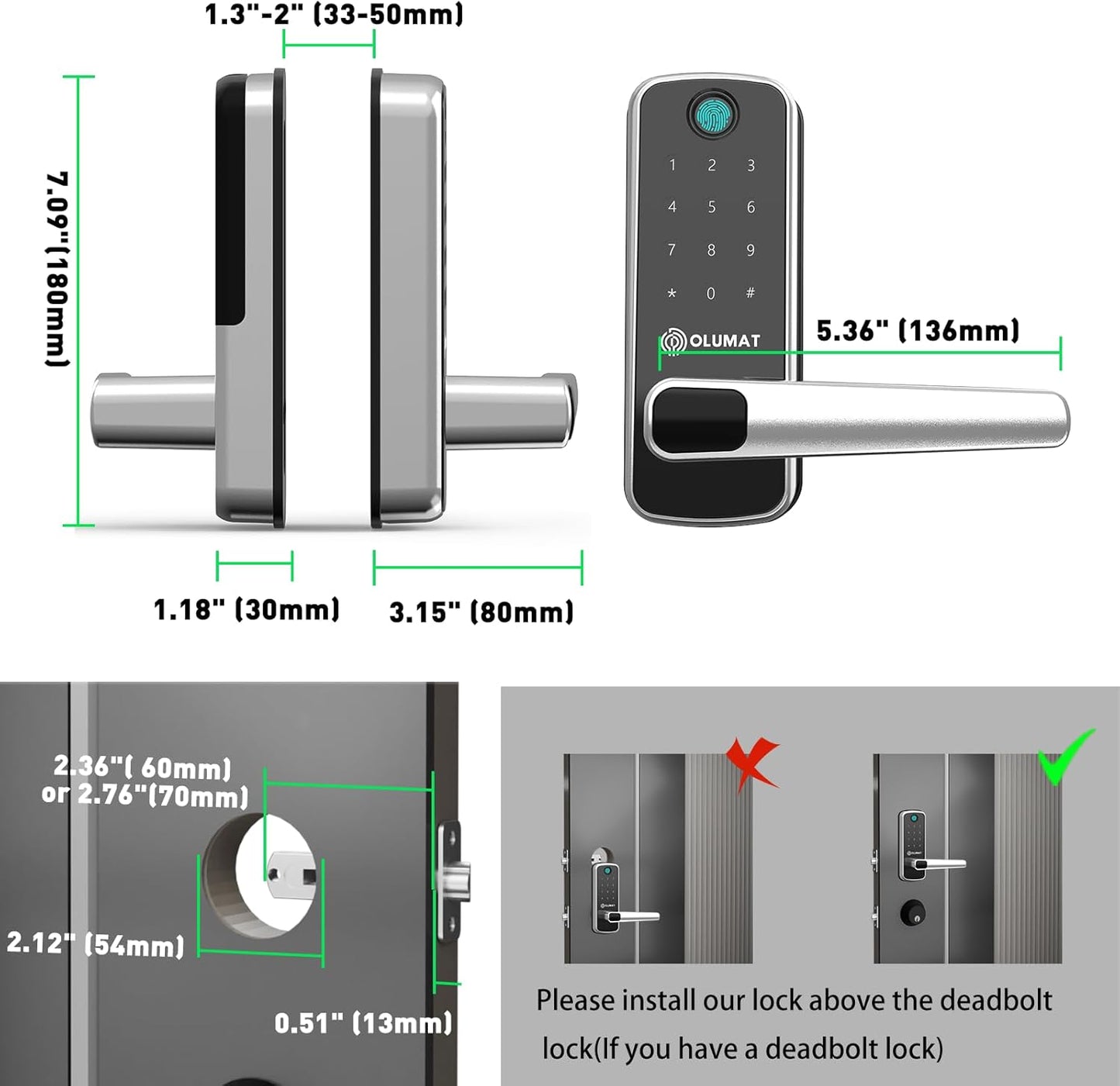 Smart Lock with Door Sensor - Fingerprint, Code, Keyless Entry - Easy Installation, 30-Day Satisfaction Guarantee