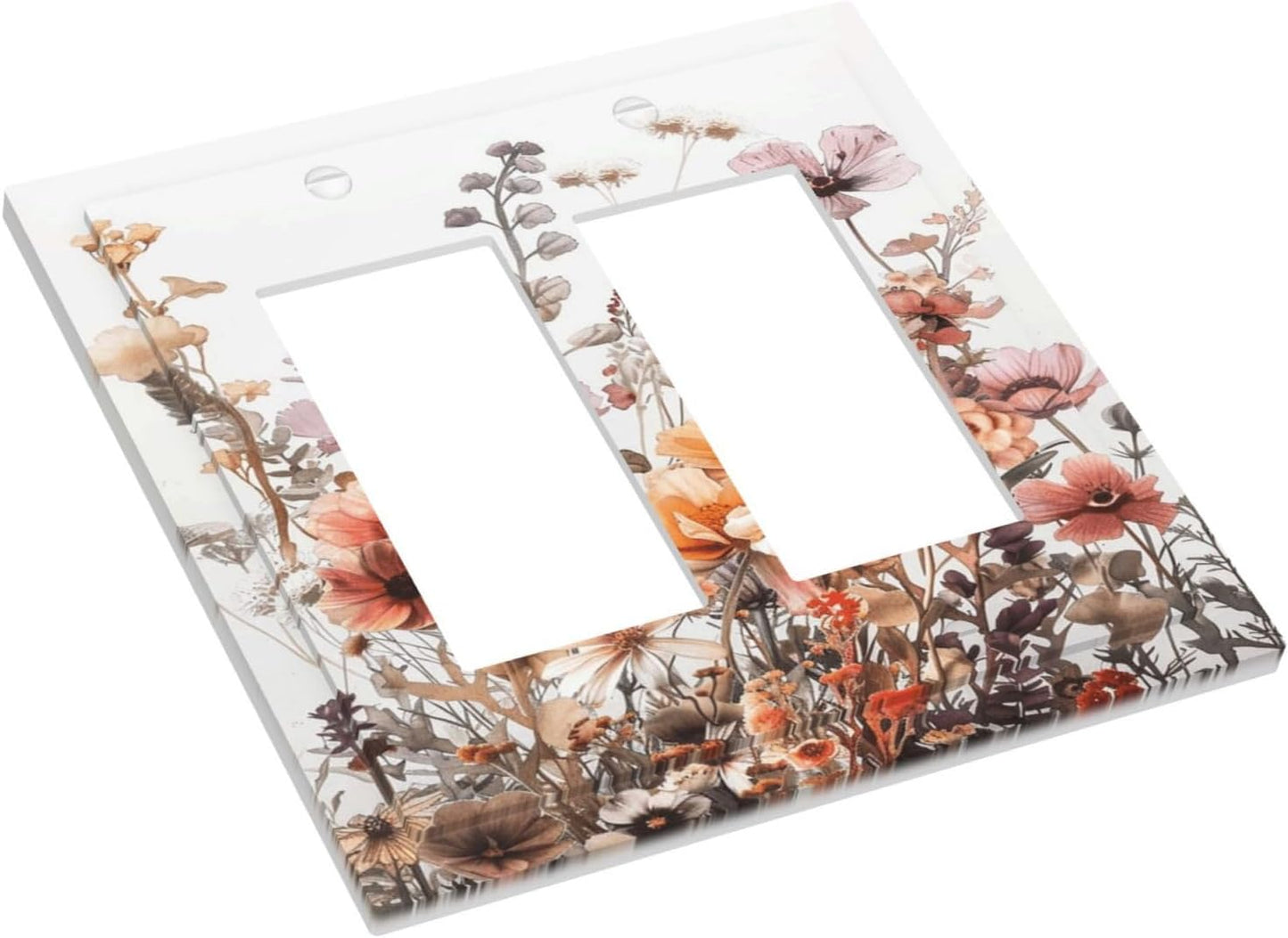 Boho Nursery Wildflower Flora Vintage Flower Decorative Outlet Covers 2 Gang Double GFCI Rocker Electrical Wall Panels Light Switch Cover Plate for Bedroom Living Room Decor