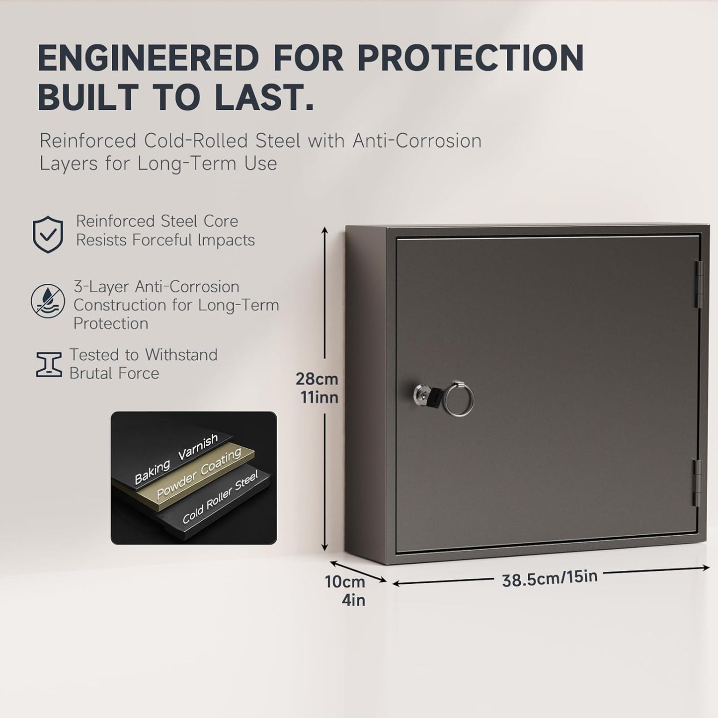 WeHere Key Lock Box for 90 Keys, Wall Mount Key Cabinet with Color Key Tags, Steel Key Storage Box with Lock, Key Holder Organizer for Home, Office, Apartment, Property Management