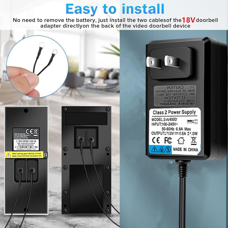 18V Video doorbell Power Adapter for Video Doorbell, Ring Video Doorbell Pro and Ring Video Doorbell 2,Transformer Compatible with Zmodo Smart Doorbell and Nest Hello Doorbell(16.5Ft Cord Black)