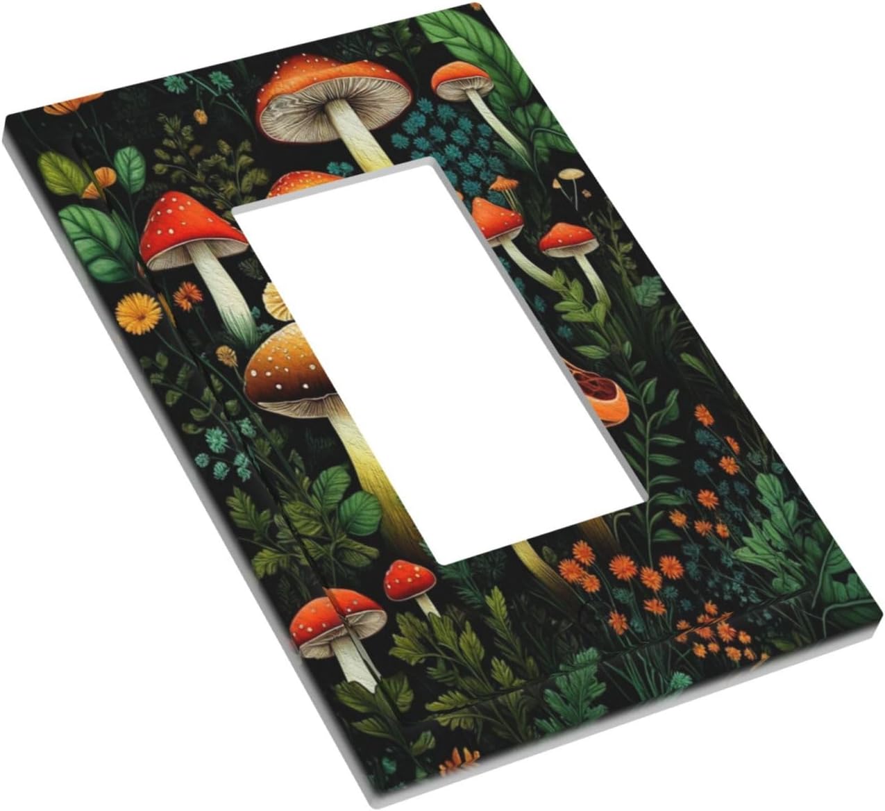 Decorative Outlet Covers Boho Red Mushroom Green Leaf Plants Floral 1 Gang Single Decora GFCI Device Light Switch Covers Plate 1 Rocker Wall Plate Jumbo Switch Cover Plate