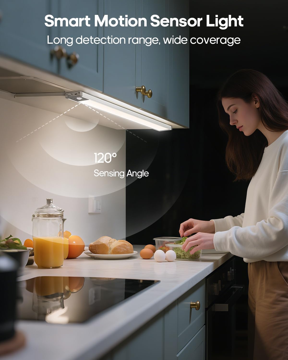 17.5Inch Under Cabinet Lighting, 4500mAh Rechargeable Battery Motion Sensor Light Indoor, Wireless Under Cabinet Lights for Kitchen, Closet(4 Pack)