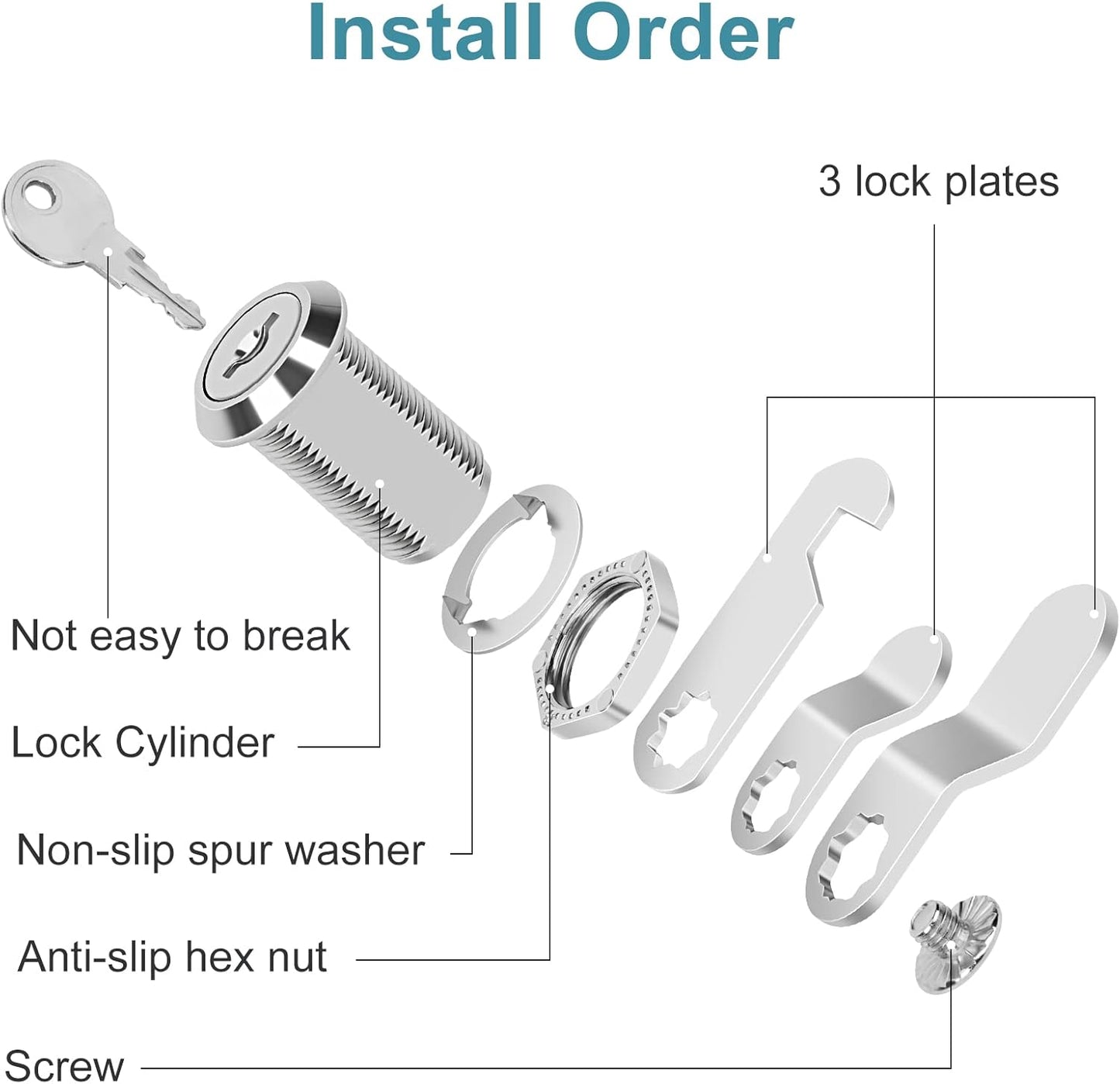 Cam Locks Cabinet Locks Keyed Alike, 1-1/8'' (Length) Cylinder Fits on 7/8'' Max Panel Thickness, Secure Files Drawers Mailbox RV Storage Locks Replacement Set, Zinc Alloy (1-1/8 Inch 6Pcs)