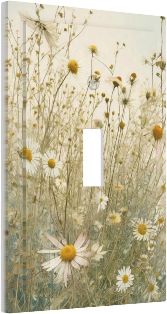 White Wildflowers Daisy Vintage Floral Decorative Light Switch Cover 1 Gang Single Toggle Device Electrical Faceplate Switchplates Decorator Outlet Wall Plate for Bed Room Living Room Decor