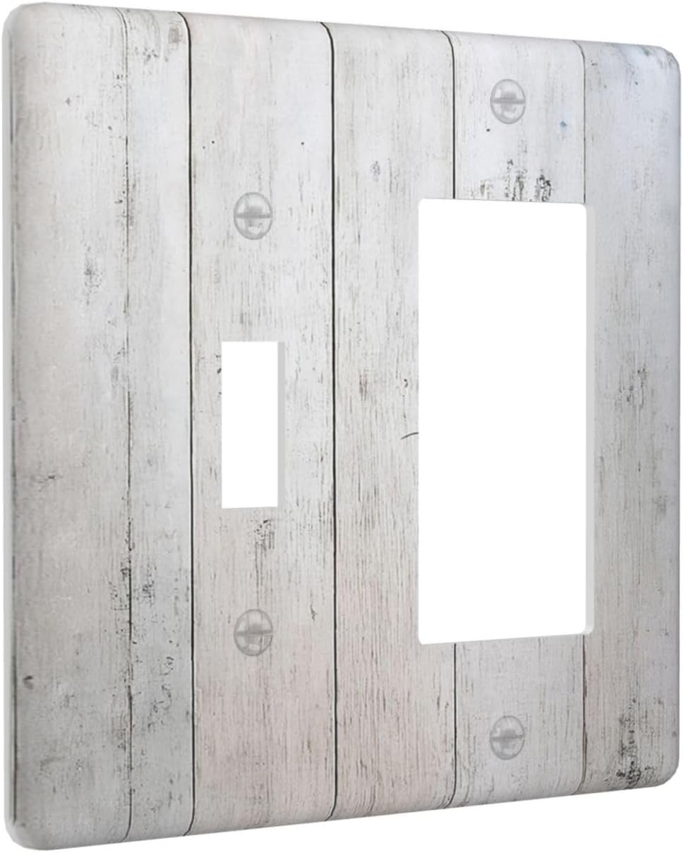 Rustic White Grey Wood Grain Outlet Covers 1 Toggle 1 Rocker Combination Light Switch Cover Plate Decorative Wall Plate Electrical Switch Plates for Bedroom Bathroom Decor