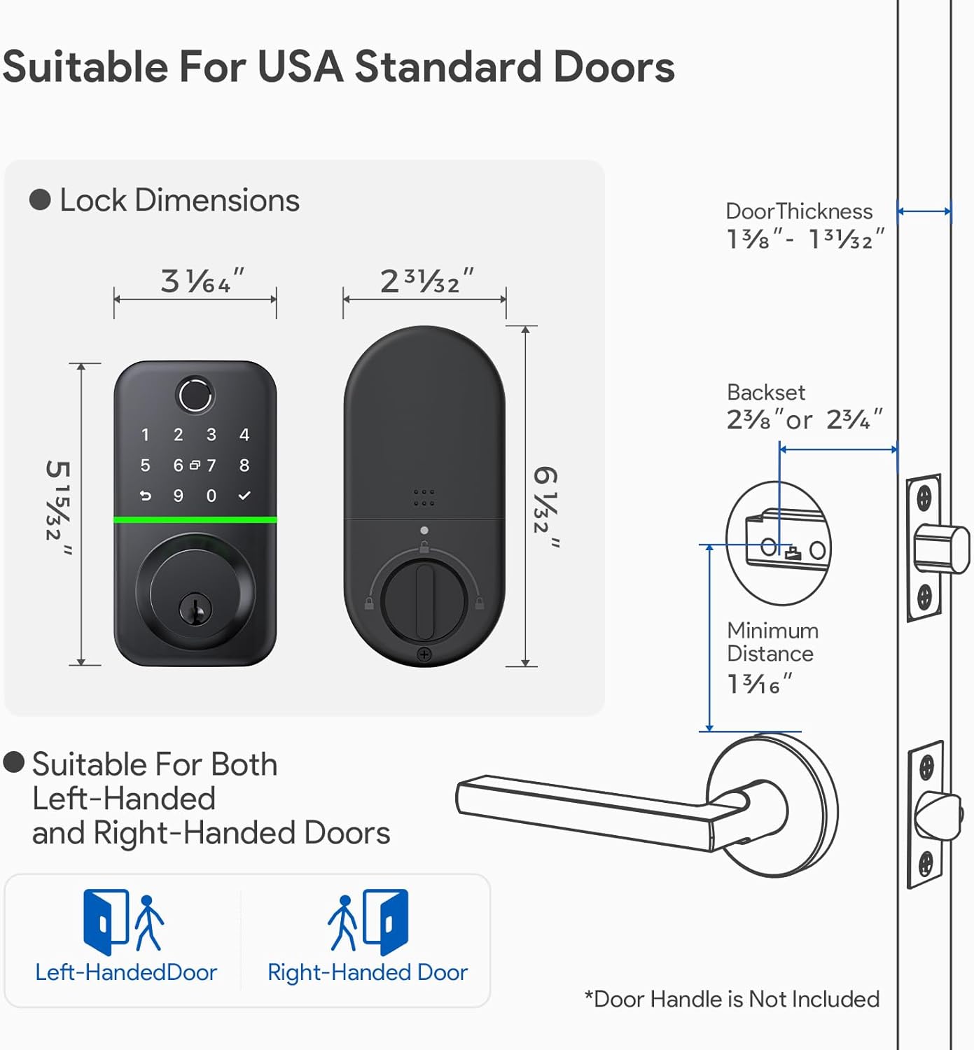 Smart Door Lock Deadbolt with Keypad: Keyless Entry Door Lock - Fingerprint Lock for Front Door - Electronic Lock with Bluetooth and APP Control