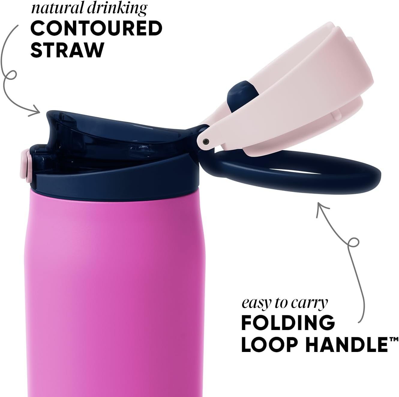 Simple Modern Mesa Loop Water Bottle with Covered Straw and Handle | 24oz Cup Holder Friendly Insulated Stainless Steel Bottles for Travel, Sports and School | Fuscia Mix