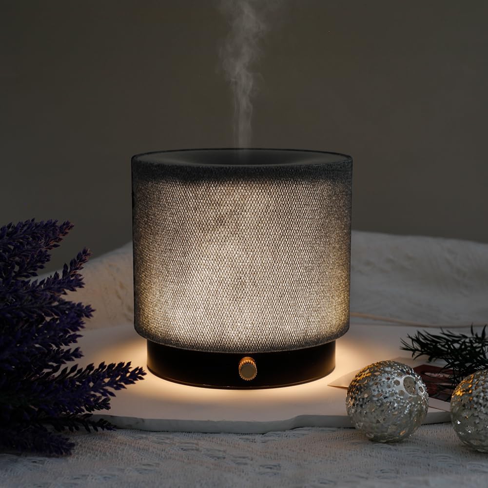 Elegant Fabric Aroma Diffuser - Quiet Essential Oil Diffuser with Soft Night Light, Perfect for Home, Office, and Yoga Space (M35-Black)