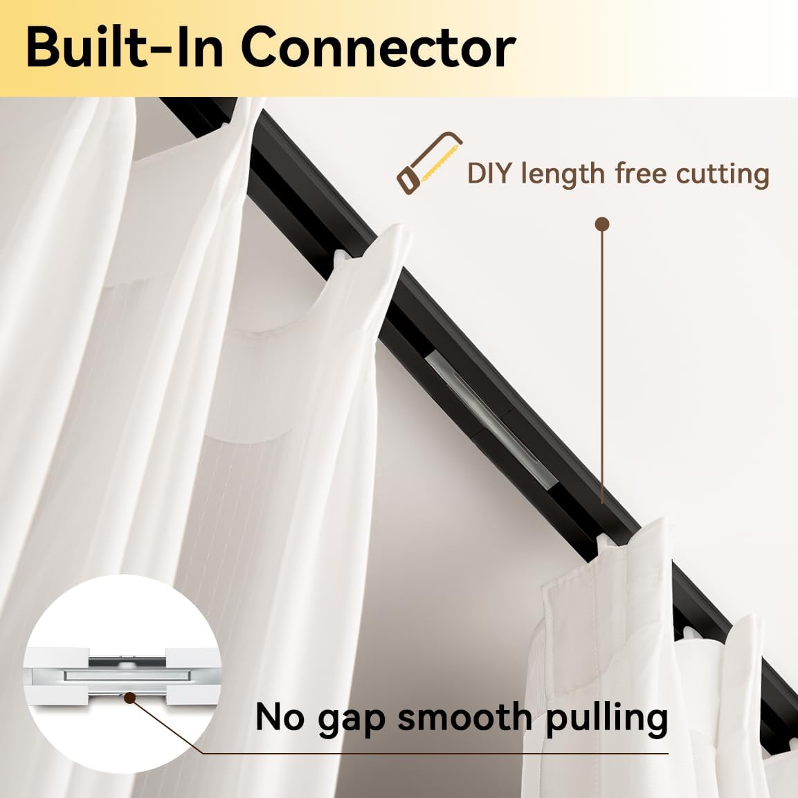 Curtain Track, Ceiling Curtain Track for Room Divider, Ceiling Mount Rail Set with Roller Hooks, Black, 9ft - 12ft