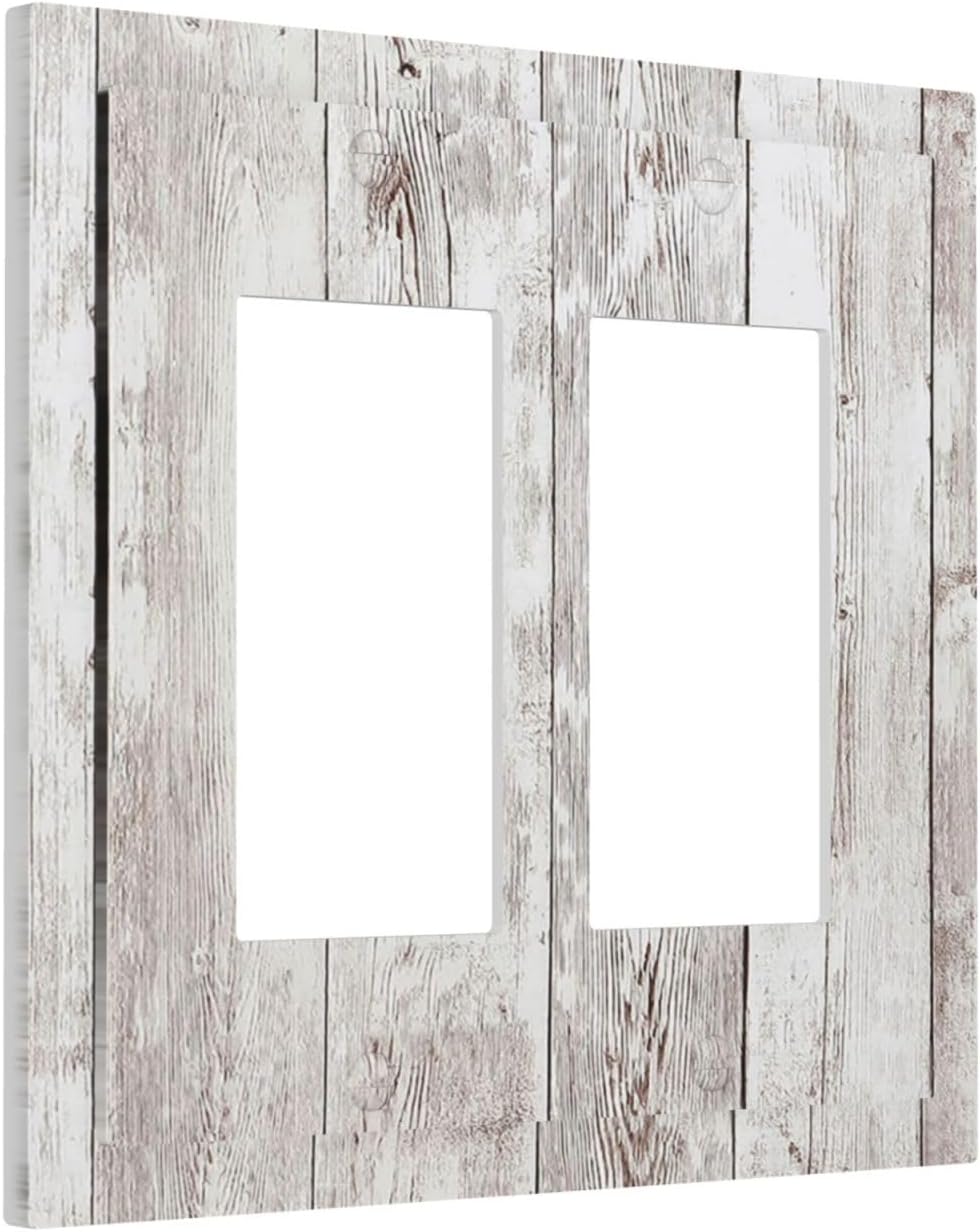Decorative Outlet Covers Rustic Vintage White Wood Grain 2 Gang Double GFCI Rocker Electrical Wall Panels Light Switch Cover Plate for Farmhouse Home Decor