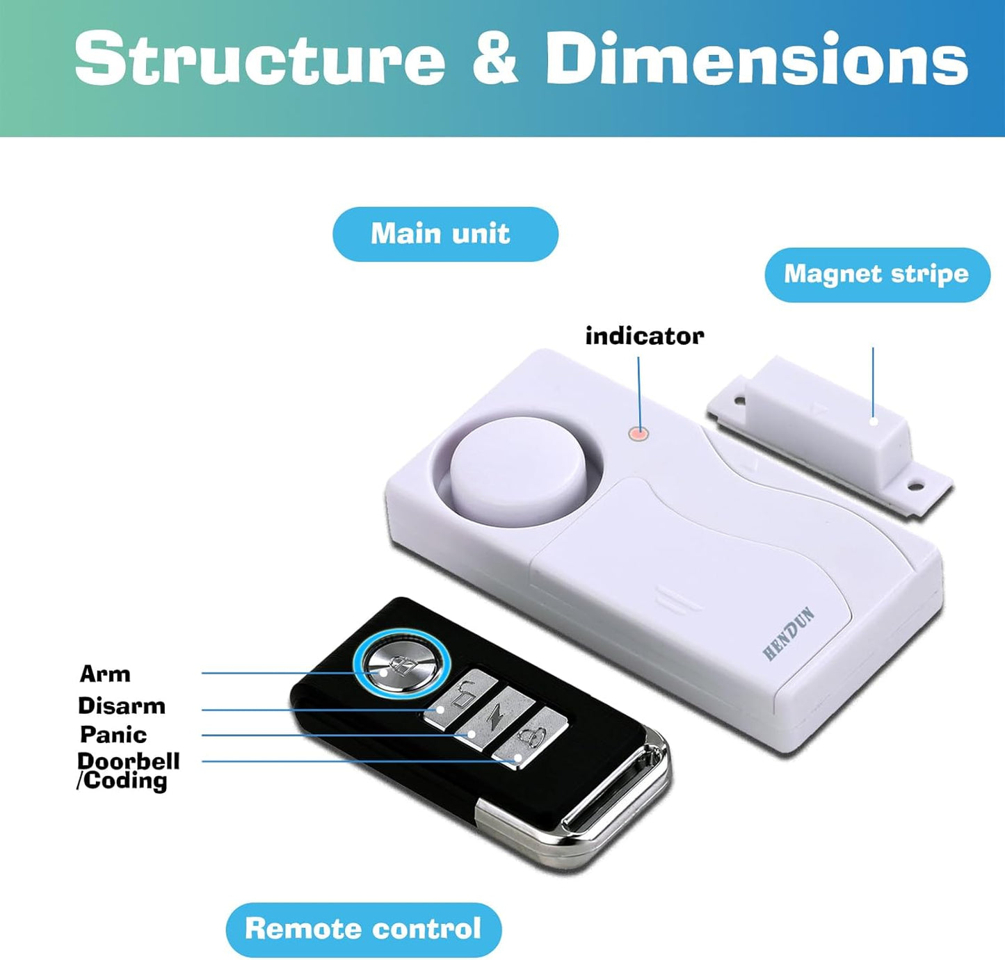 HENDUN Door Alarms When Opened with Remote, Door Bells Chimes, Door Security Sensor Pool Alarm for Kids Safety (2 Pack)
