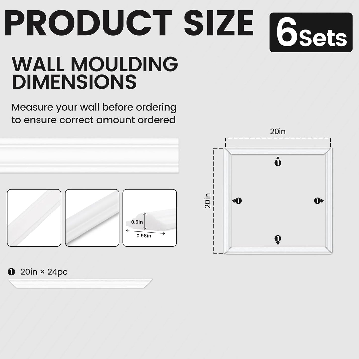 Peel and Stick Wainscoting Panels Kit, 6 Sets 20''x20'' Premade Wall Molding Peel and Stick Panels for Interior Wall Trim, Easy DIY Wainscoting Panels Peel and Stick Decor
