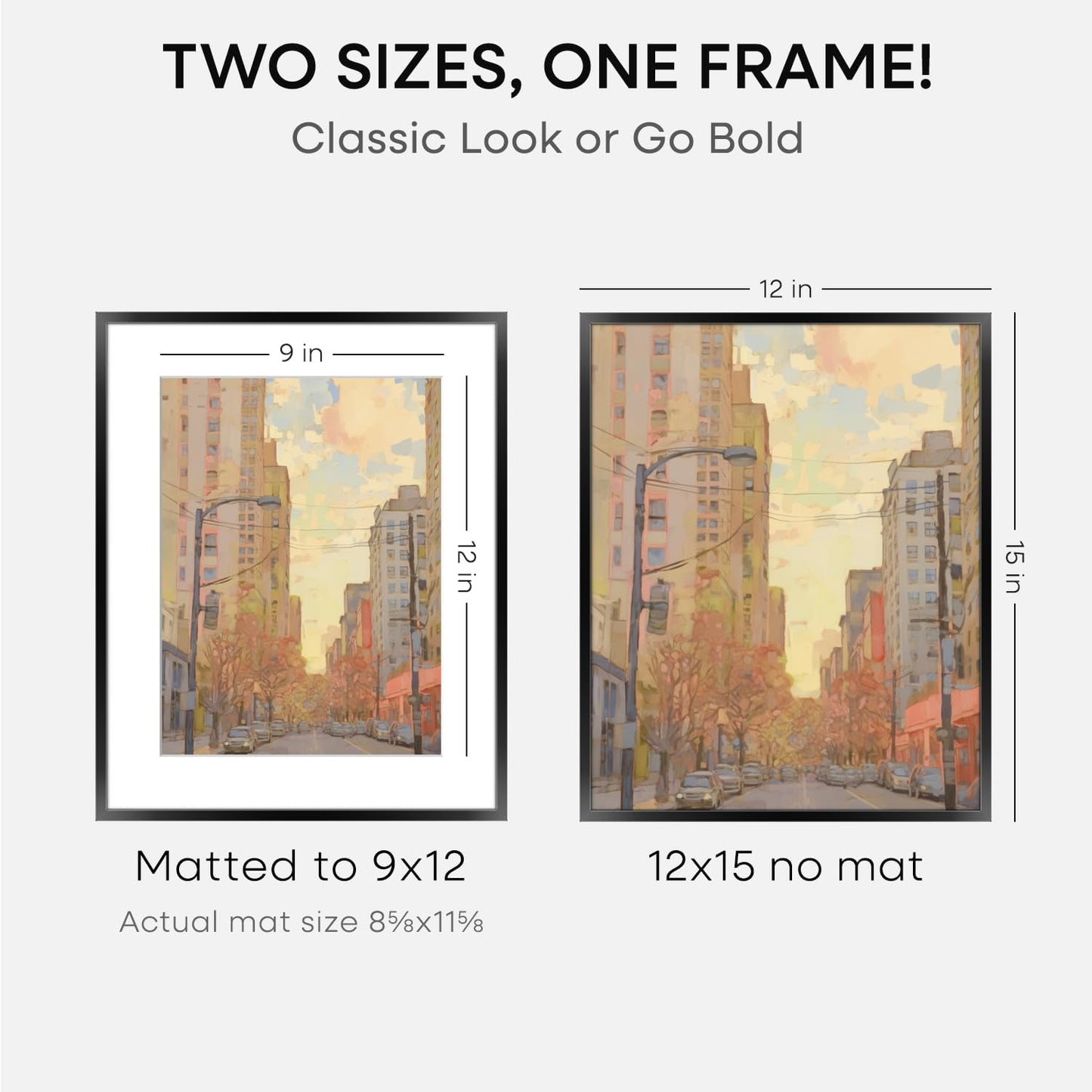 Homeforia 12x15 Picture Frame Black, High End Metal 12x15 Poster Frames with Mat 9x12 for Photo, 12 x 15 Black Frame Matted to 9 by 12 inch Print, 15x12 Thin Frames, Tempered Glass, Wall Kit, Set of 1