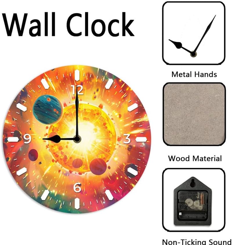 10 in Cosmic Connection -4 Wood Wall Clock – Digital Time Display, Smart Home Compatible for Bedside or Workspace