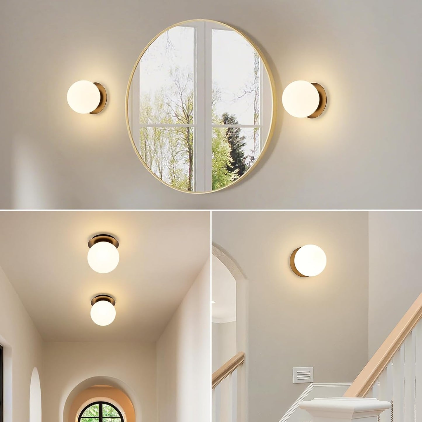 Modern Glass Globe Wall Sconce: Black Single Light with Milk Glass Shade - Minimalist Spherical Vanity Sconces Over Mirror - Contemporary Ball Wall Lights Fixtures for Entryway Bedside Bulb Excluded