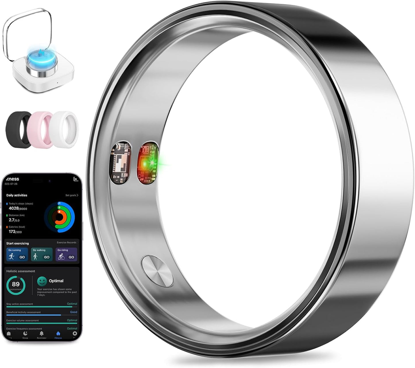 Smart Ring with Vibration Alerts, health tracker ring with Body Temperature Monitor, Heart Rate, Sleep & Fitness Tracking, Waterproof Activity Ring for Men & Women, No App Fees (Gunmetal Gray, 11#)
