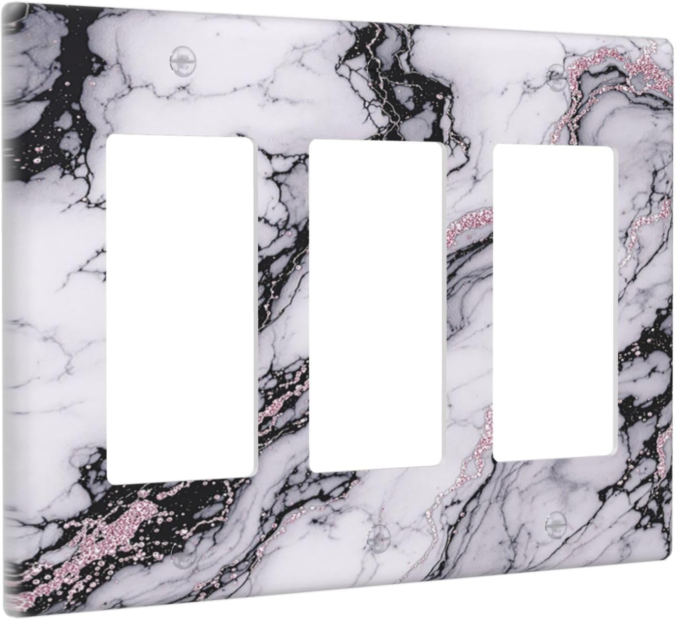 Light Switch Covers White Marble Pattern Black Lines Pink Lines 3 Gang Rocker Electrical GFCI Decorative Triple Outlet Wall Plate Cover Switchplate for living Room Office Decor