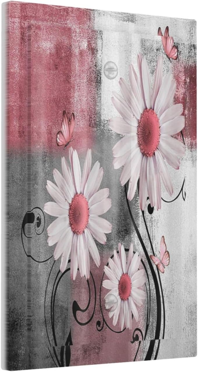 Light Switch Cover Plate Pink Floral Rustic Daisy Flower And Butterfly 1 Gang No Device Blank Electrical Wall Plates Faceplate Decorative Switch Plate for Farmhouse Cabin Decor
