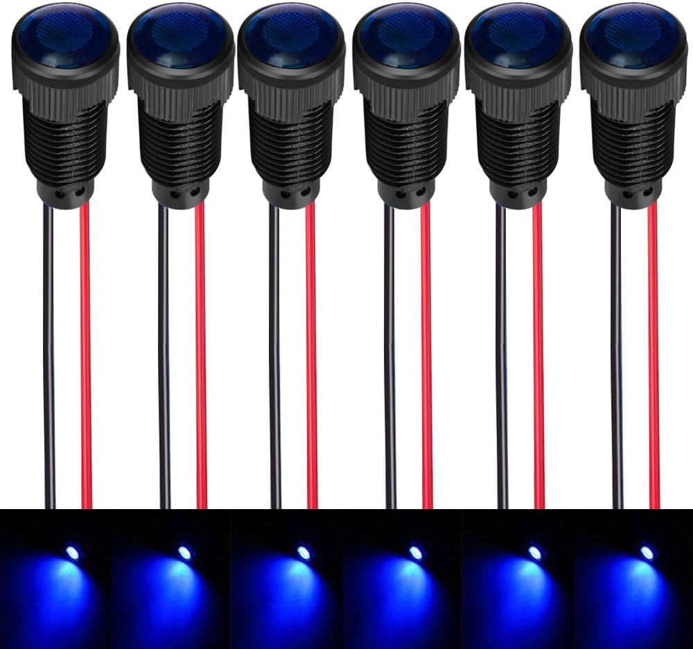 6pcs Blue LED Indicator Pilot Light Mounting Hole Size 10mm AC/DC 12-24V(Flame Retardant Plastic Shell)