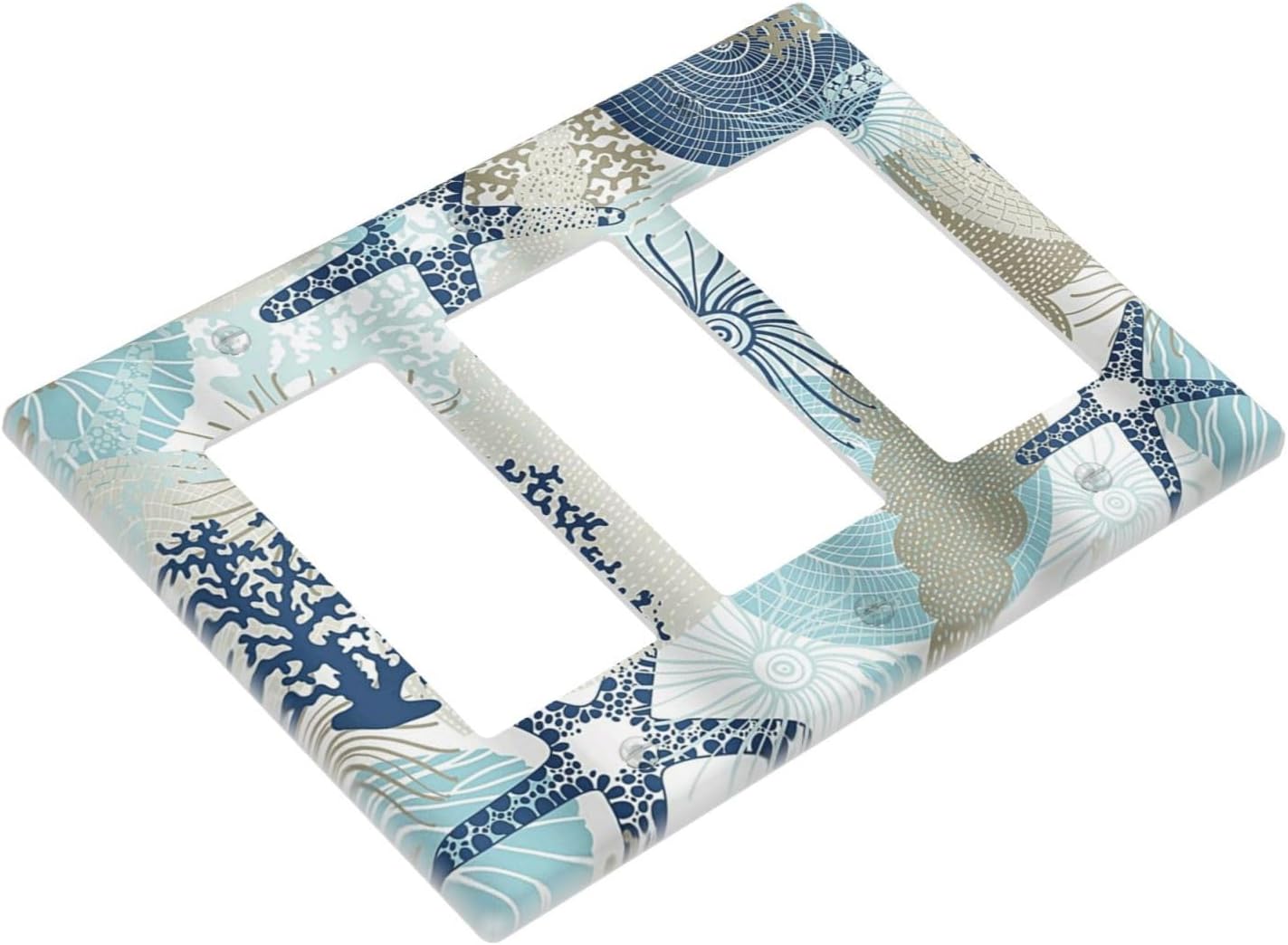 Decorative Outlet Covers Blue Starfish Brown Coral Ocean 3 Gang Light Switch Cover Plate Triple Rocker Wall Plates for Electrical Outlets Switch Plate Covers for Girlroom Home Decor