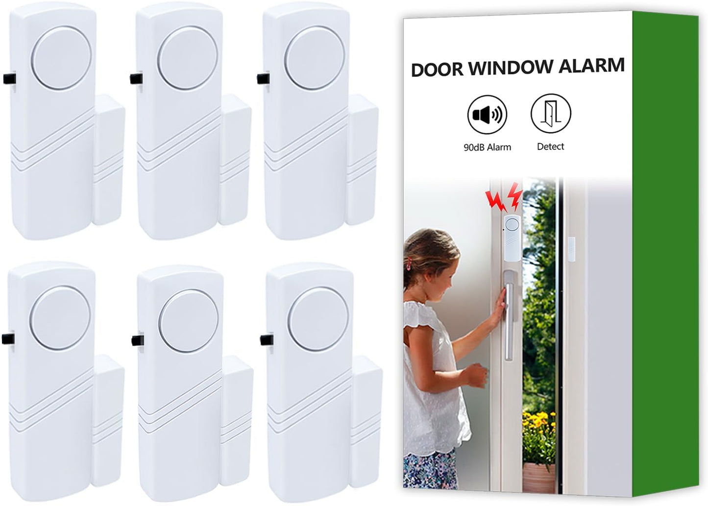 Door Window Alarm, 90dB Door Alarms Sensor for Kids Safety, Home Security, Door Window Burglar Alarm, Window Pool Alarms for Home, Apartments, Offices, Hotel Rooms (6pack)