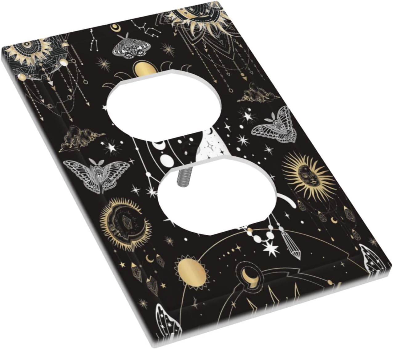 White Cat Tarot Moon Phases Moth Celestial Gothic Outlet Covers 1 Gang Duplex Light Switch Cover Decorative Switch Plates Electrical Receptacle Faceplate Wall Plate for Kids Room Bedroom Decor