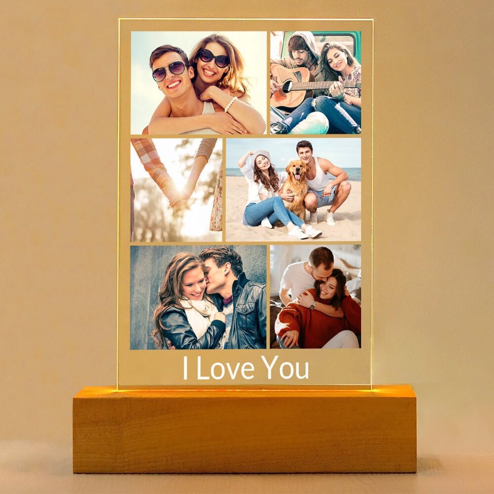 Custom Picture Frame with Photo, Personalized Photo Frame with Night Light, Customized Picture Frames, Personalized Valentines Day Gifts for Women Men Her Him Girlfriend Boyfriend Couple