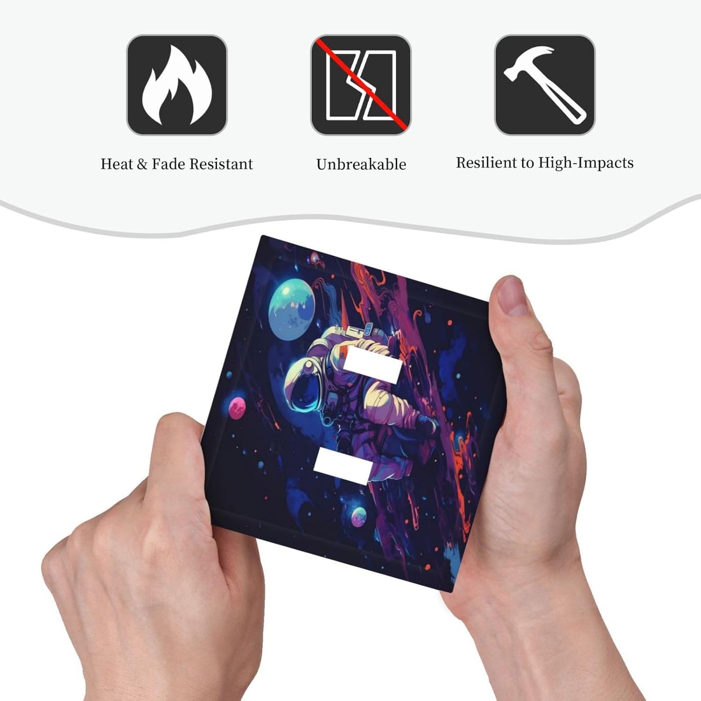 Decorative Light Switch Cover Purple Space Astronaut Planet 2 Gang Wall Plate Oversized Double Toggle Two Switch Wall Cover Dual Device Electrical Face Plate for Bedroom Home Decor